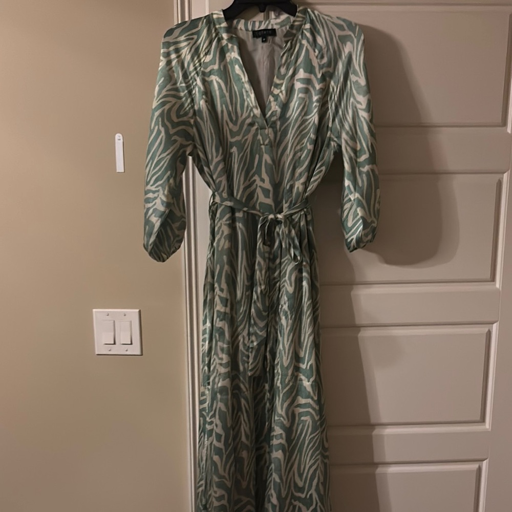 1. State Green Wrap maxi Dress with Notched Collar and 3/4 elastic Sleeves